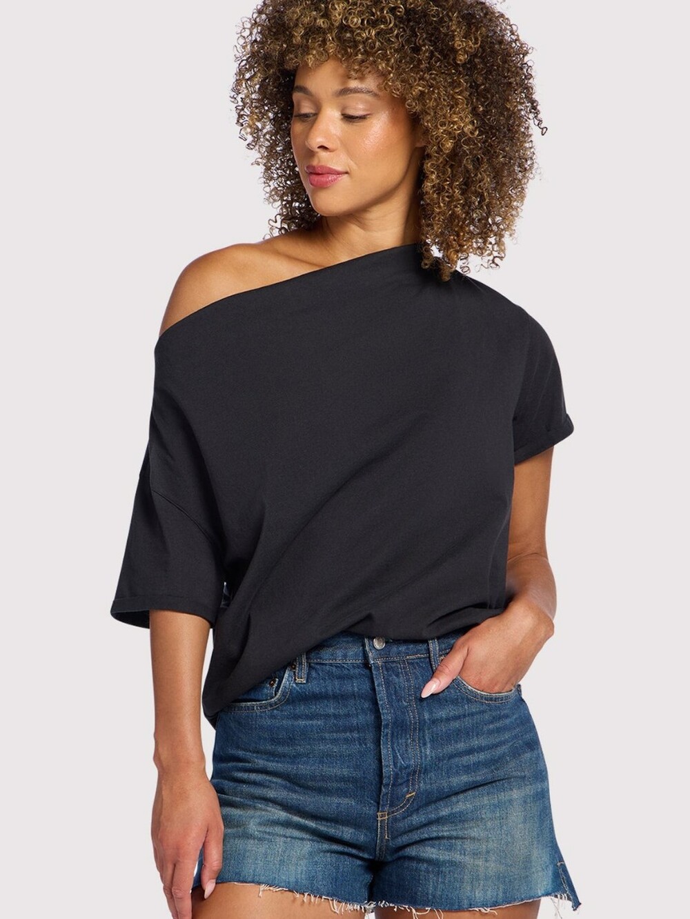 Nuuds black vintage cotton off the shoulder tee